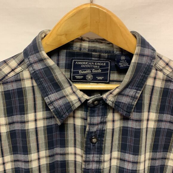 American Eagle Outfitters Navy Tan Red Plaid Heavyweight LS Flannel Shirt Sz XXL - Picture 5 of 11
